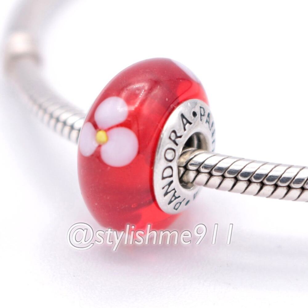Authentic PANDORA Red Flowers Murano Glass Charm - 790622